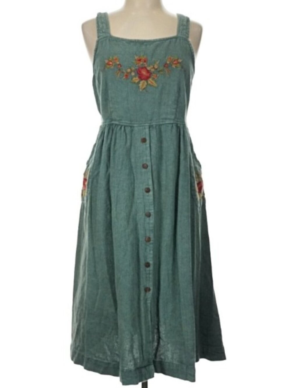April Cornell Sz L Dress Sleeveless Floral Embroidered Fit Flare Prairie Cottage